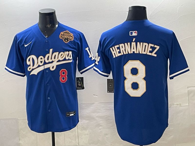 Men Los Angeles Dodgers #8 Hernandez Blue Gold 2026 Nike Game MLB Jersey 005